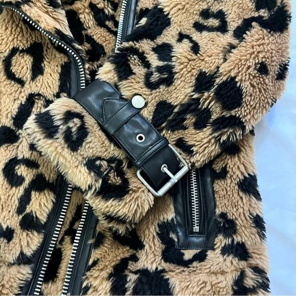 Anthropologie Avec Les Filles Faux Fur Teddy Biker Full Zip Jacket Coat Size L - Picture 8 of 14